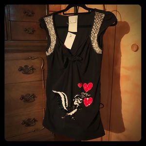 Royaltee Pepe le Pew Skunk Beaded Top EUC